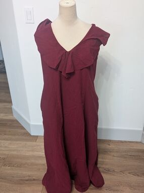 Universal Thread Burgundy Ruffled V-Neck Maxi Dress